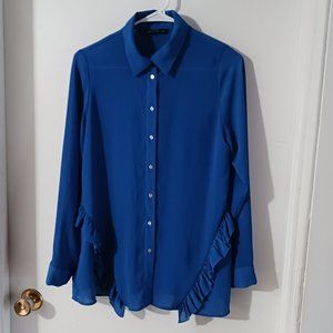 Zara Basic Women's Ruffle Blouse Blue Medium